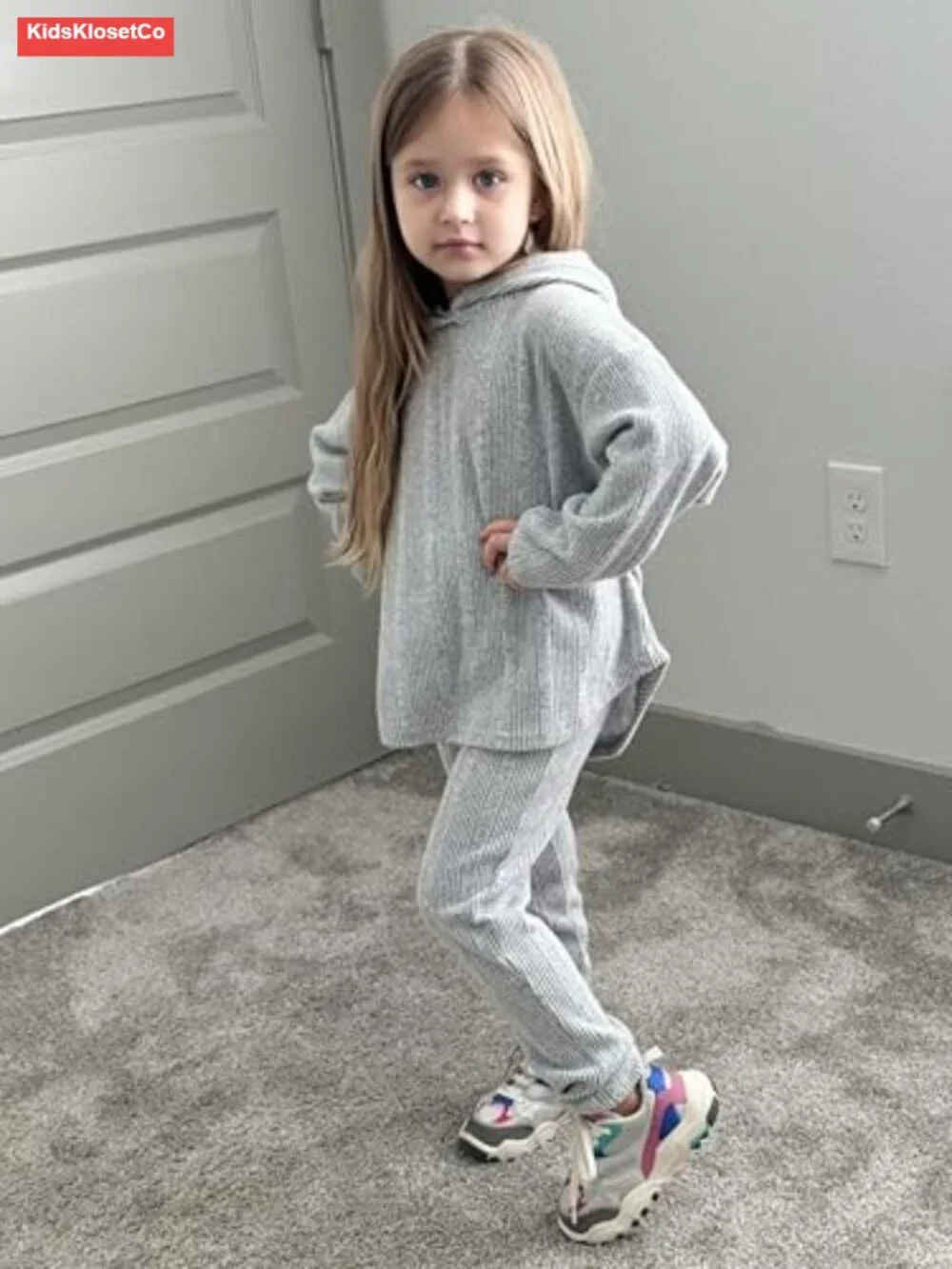 Girls 2-Piece Rib-Knit Sweatsuit Set Pullover & Sweatpants